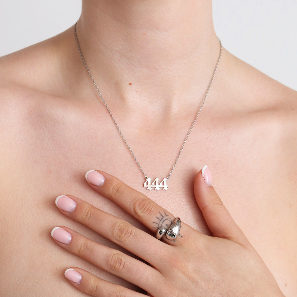 444 Angel Numbers Necklace - Silver