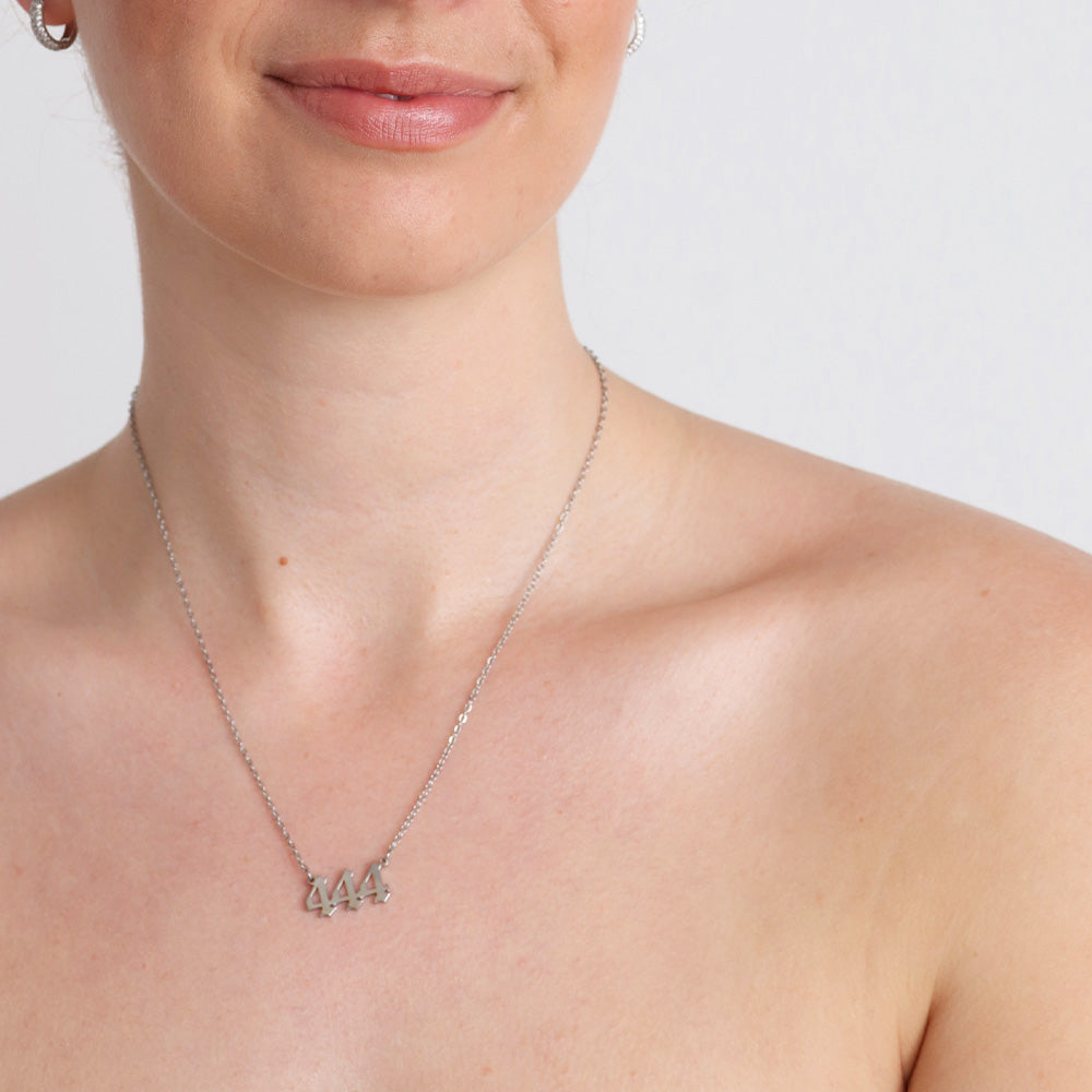 444 Angel Numbers Necklace - Silver