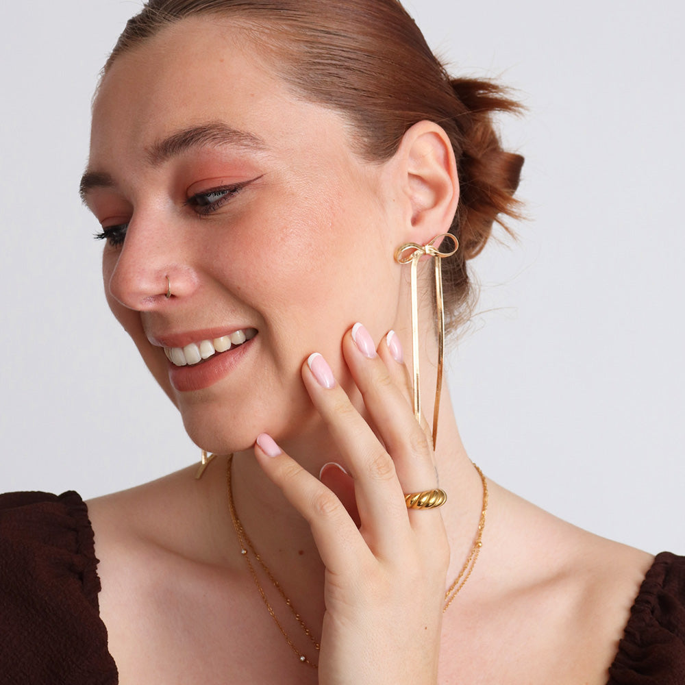 Bow Ribbon Earrings - Gold