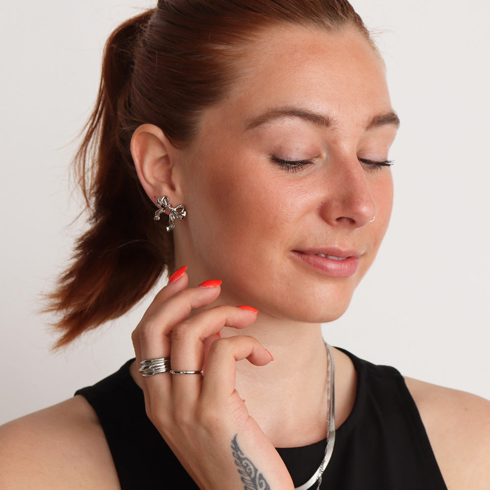 Petite Bow Earrings - Silver