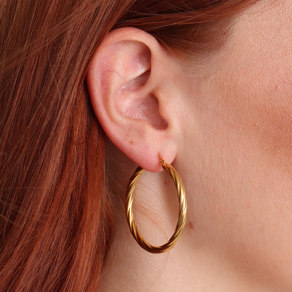 Brushed Hoop Earrings - Gold