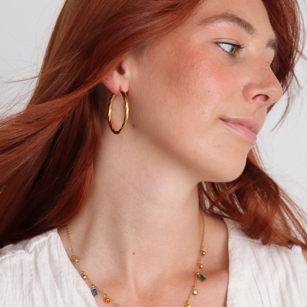 Brushed Hoop Earrings - Gold