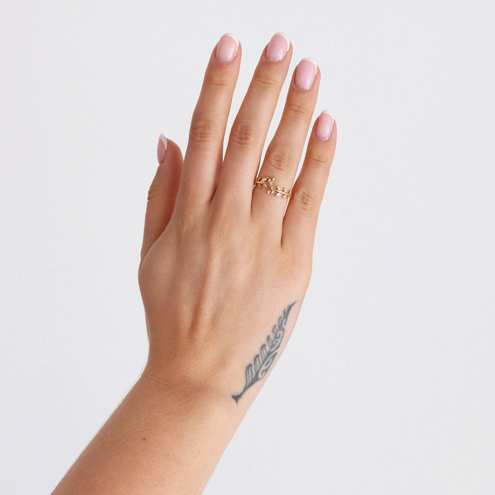 Gemstone Leaf Ring - Gold