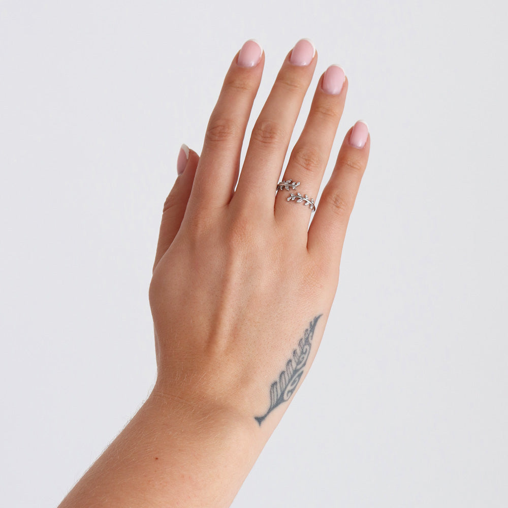 Gemstone Leaf Ring - Silver
