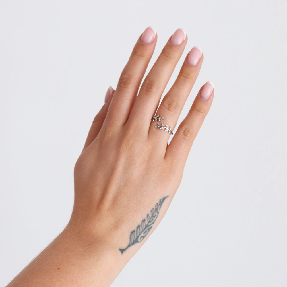 Gemstone Leaf Ring - Silver