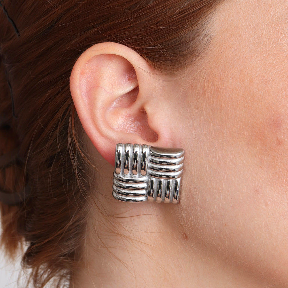 Geometric Stud Earrings - Silver