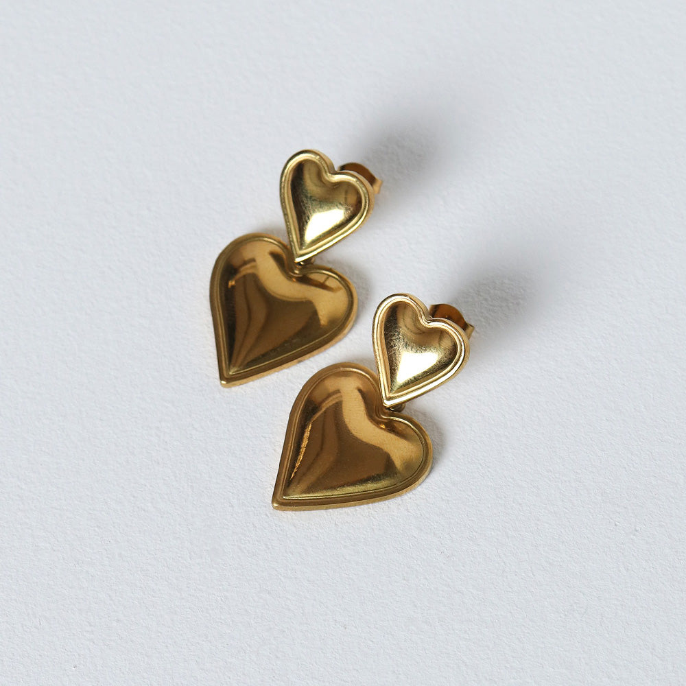 Ella Heart Drop Earrings - Gold