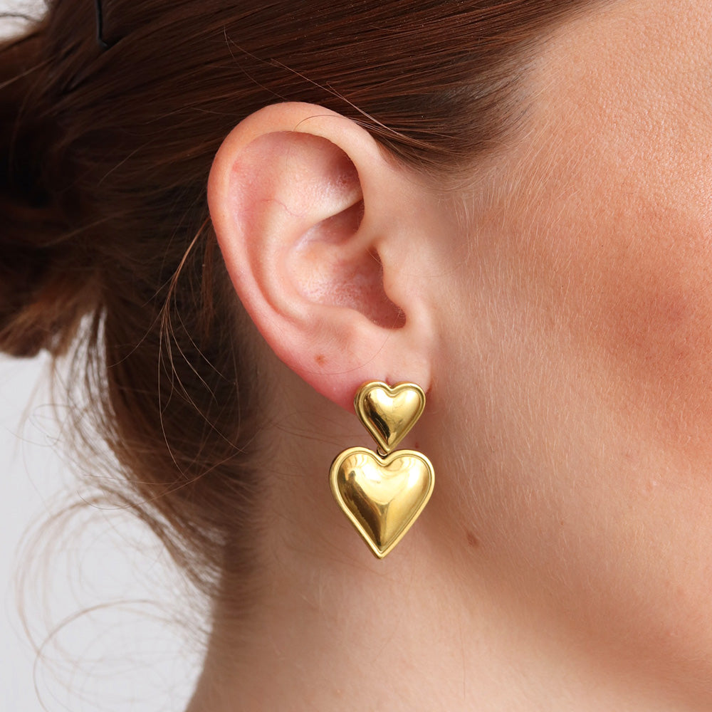 Ella Heart Drop Earrings - Gold