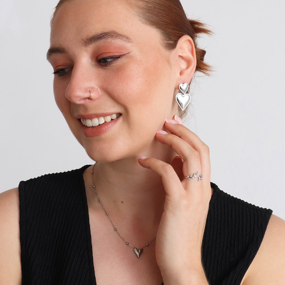 Ella Heart Drop Earrings - Silver