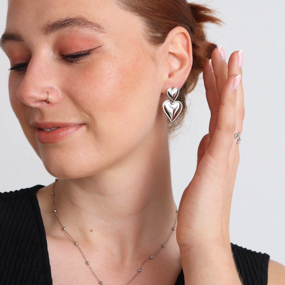 Ella Heart Drop Earrings - Silver