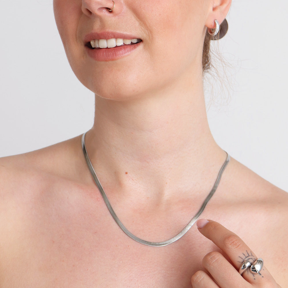 Herringbone Chain Necklace - Silver