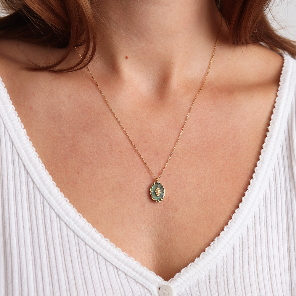 Natural Stone Pendant Necklace - Gold