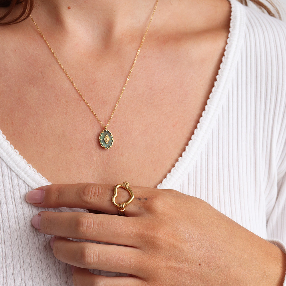 Natural Stone Pendant Necklace - Gold