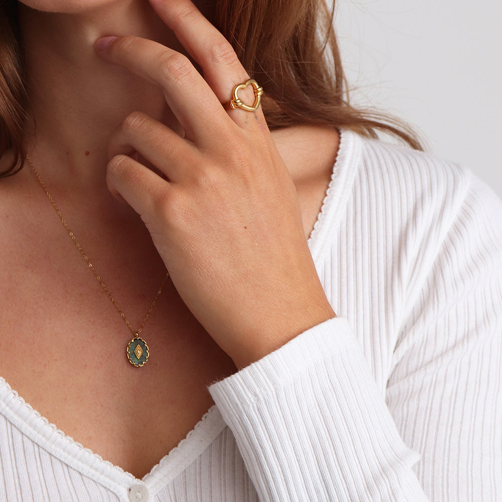 Natural Stone Pendant Necklace - Gold