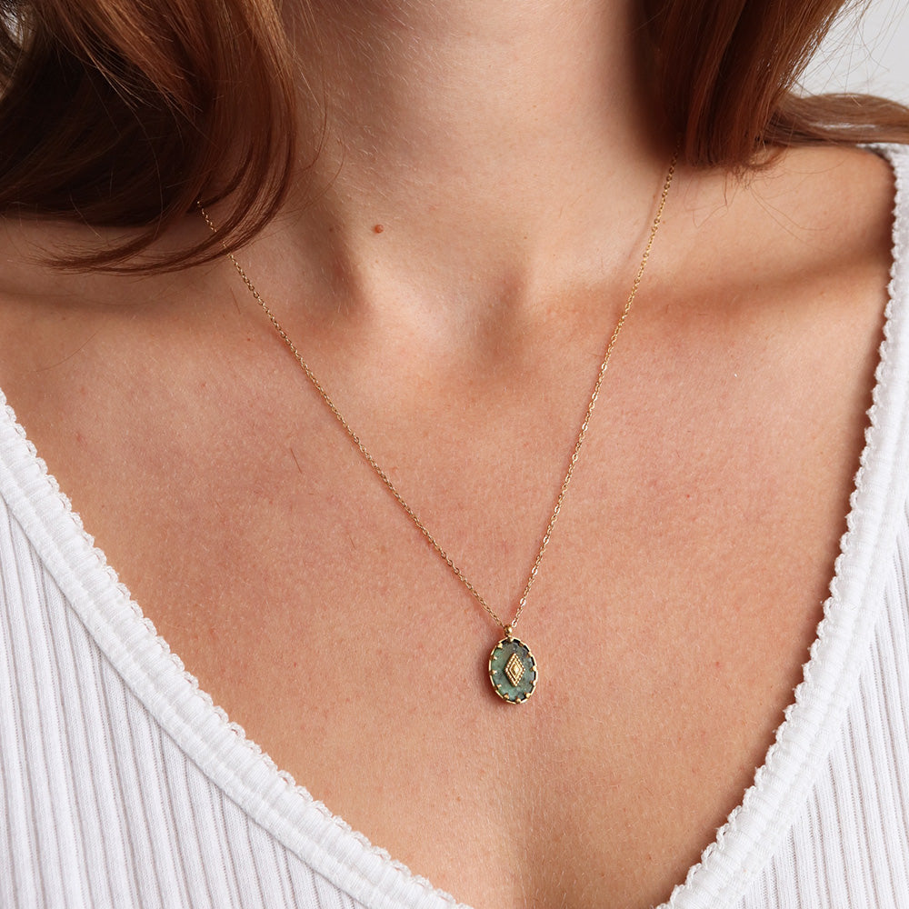 Natural Stone Pendant Necklace - Gold