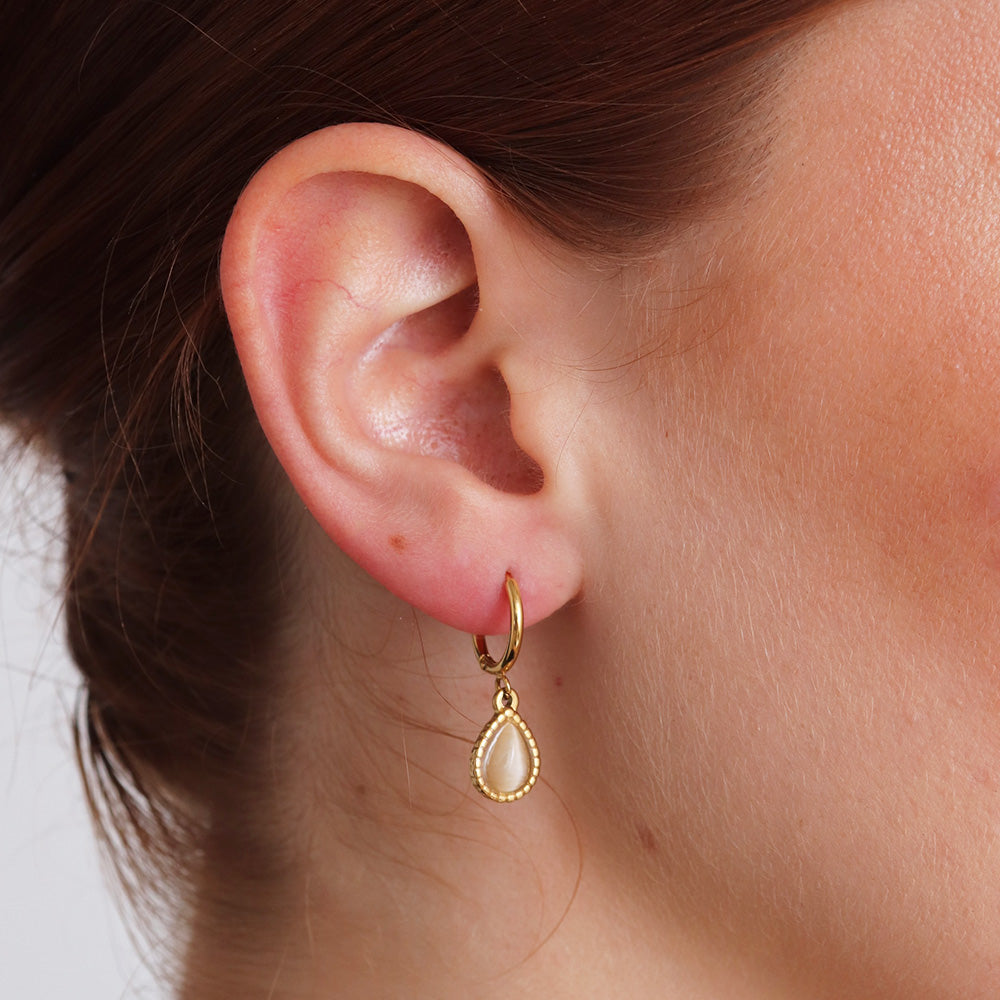 Orecchini pendenti con pietra opale bianca - Oro