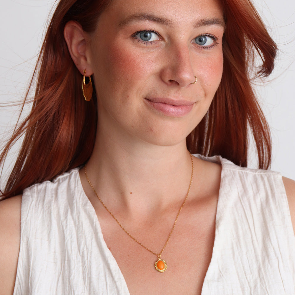 Orange Opal Necklace - Gold