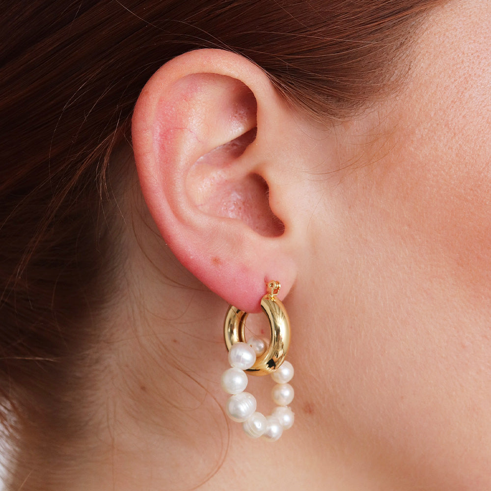 Orecchini a cerchio con perle - Oro