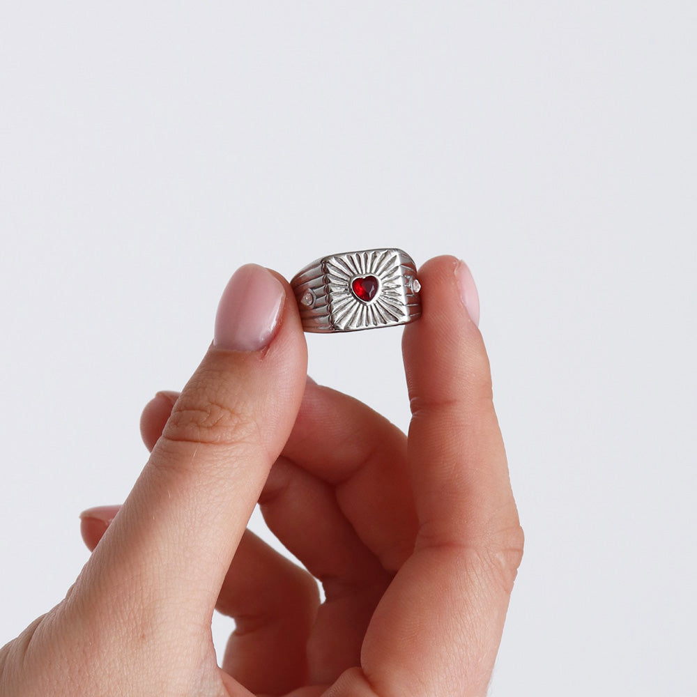 Anello con cuore di tendenza - Argento