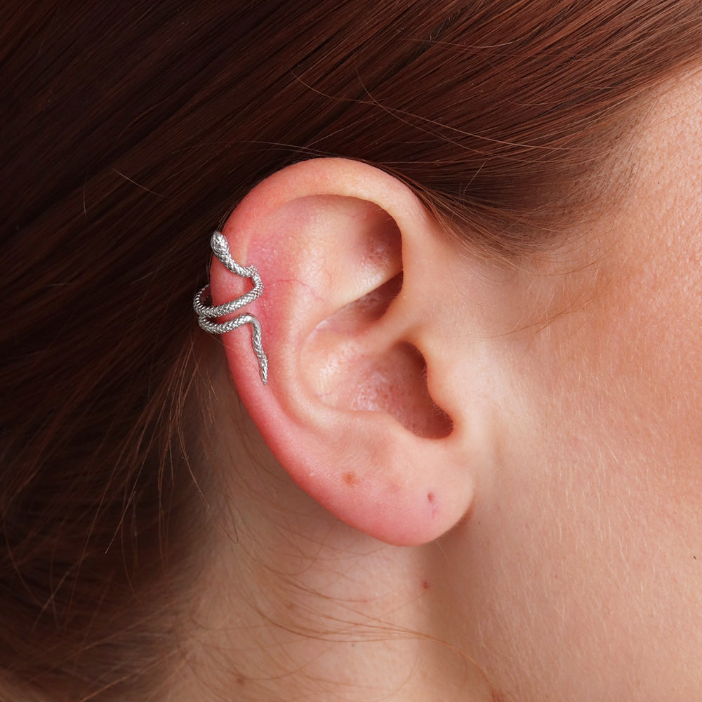 Orecchino con polsino a forma di serpente - Argento