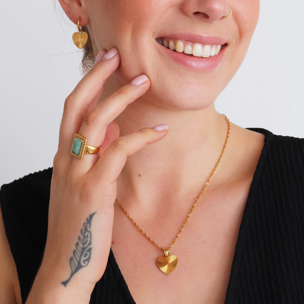 Collana con cuore Sunburst - Oro