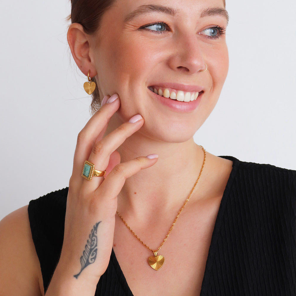 Collana con cuore Sunburst - Oro