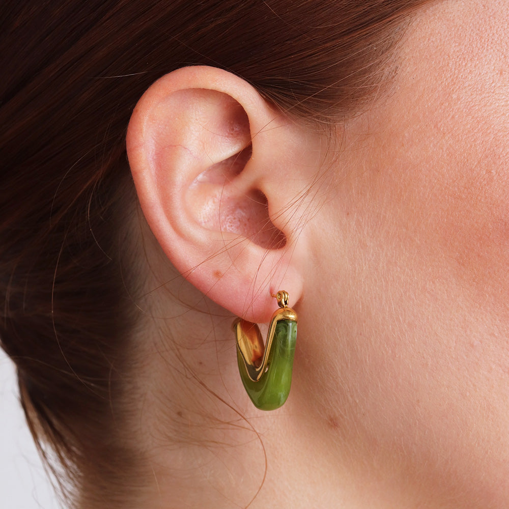 V-Shape Earrings - Green
