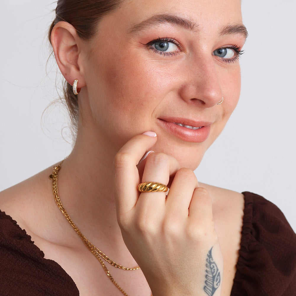 Zircon Hoop Earrings - Gold