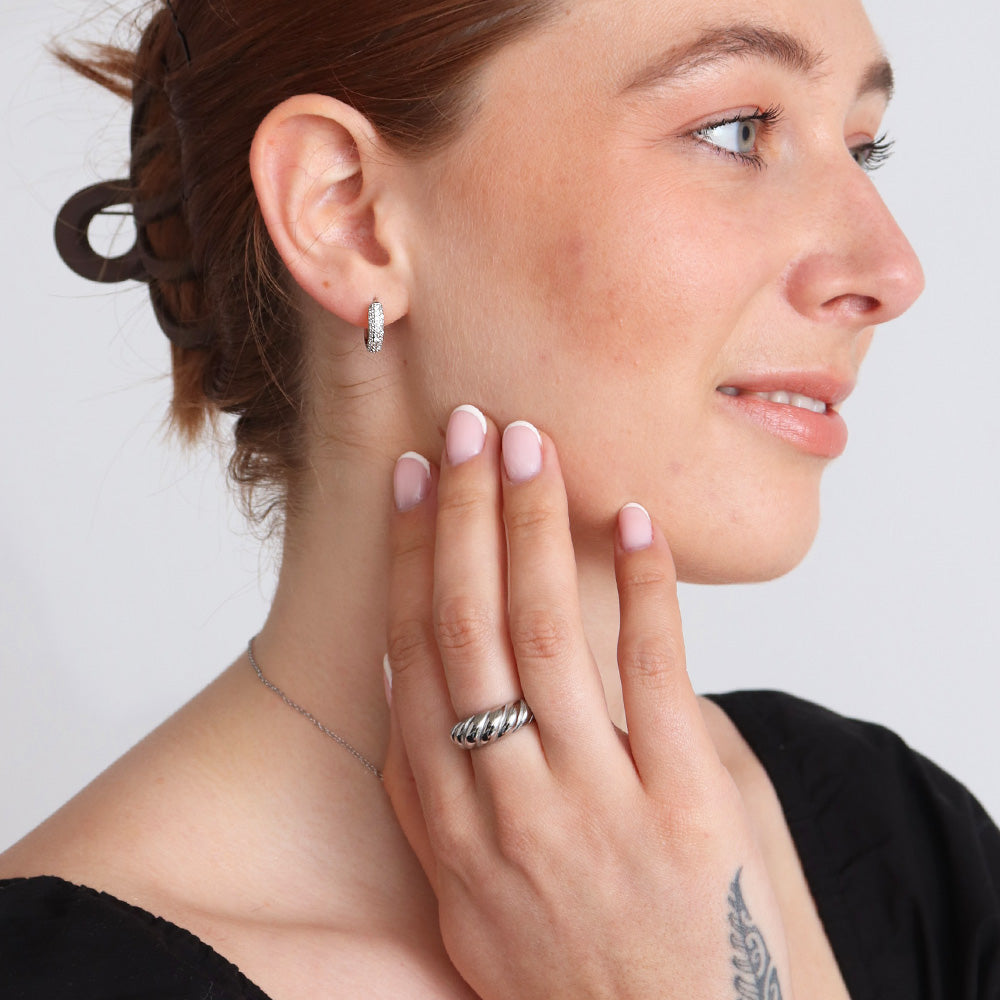 Zircon Hoop Earrings - Silver