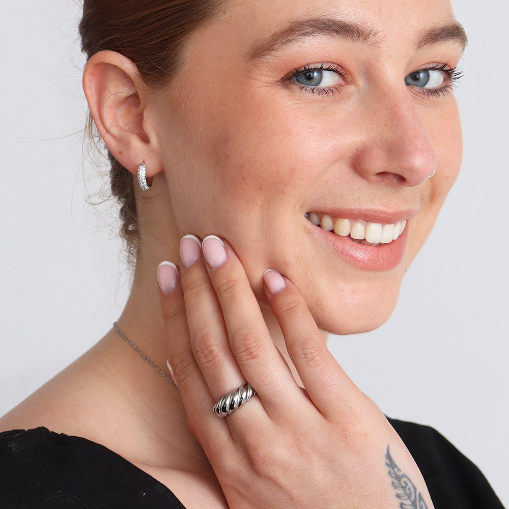 Zircon Hoop Earrings - Silver