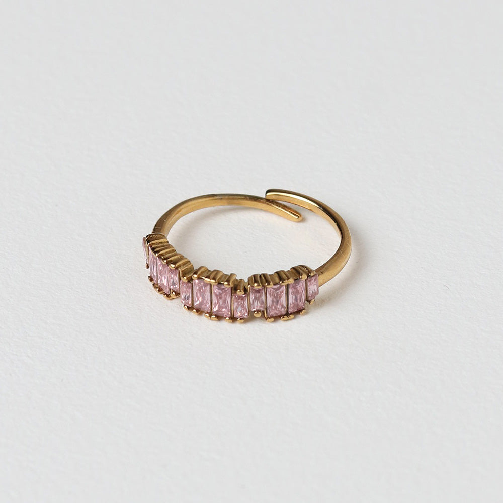 Anello con pietra baguette - rosa