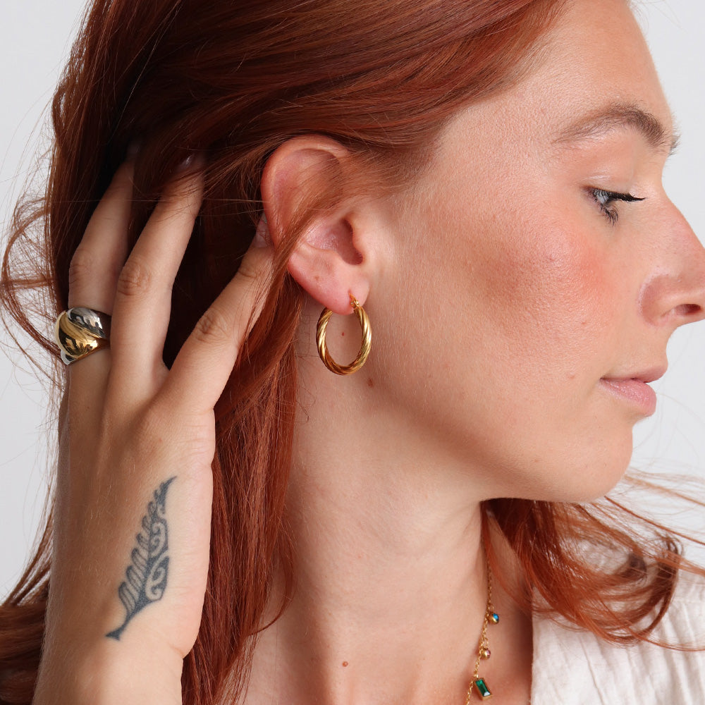 Mini Brushed Hoop Earrings - Gold