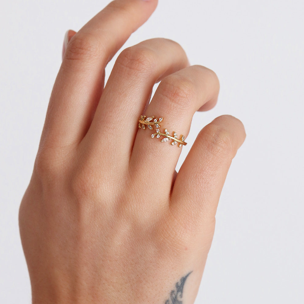 Gemstone Leaf Ring - Gold