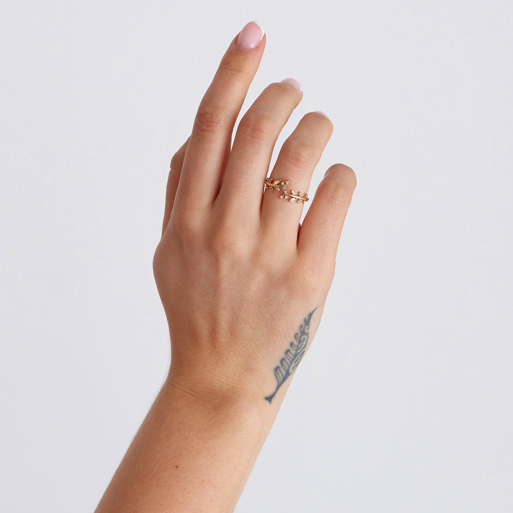 Gemstone Leaf Ring - Gold