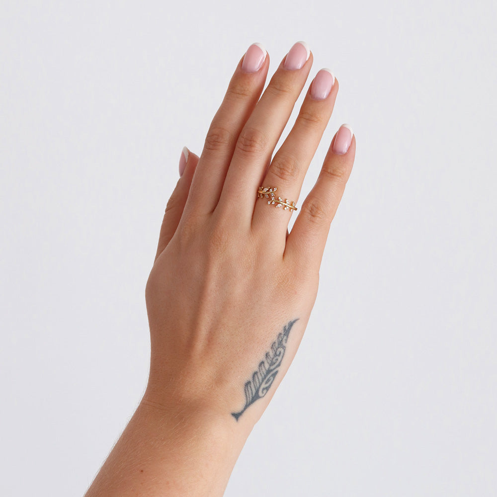 Gemstone Leaf Ring - Gold