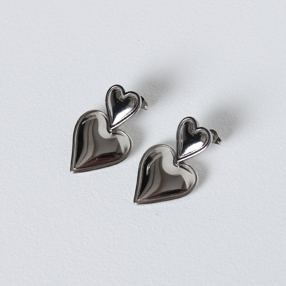 Ella Heart Drop Earrings - Silver