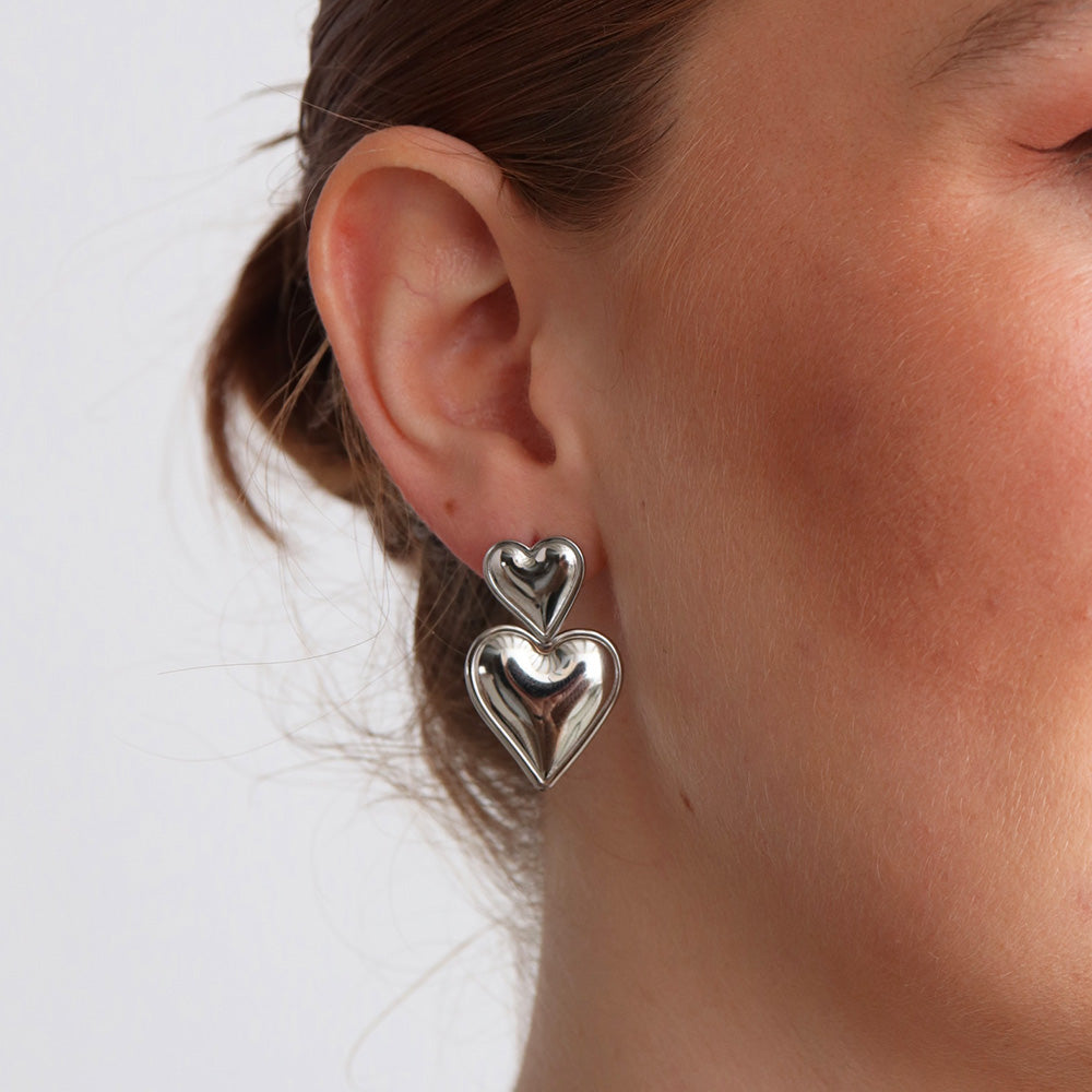 Ella Heart Drop Earrings - Silver