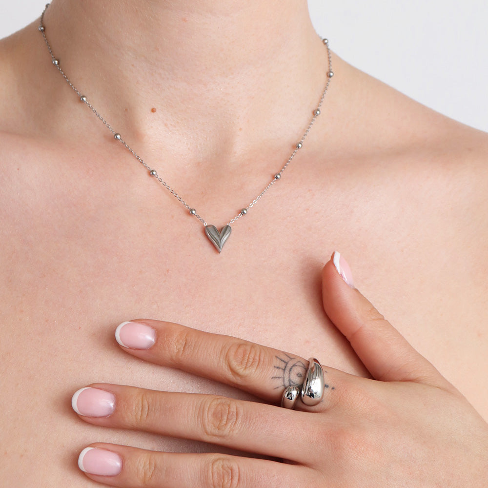 Heart Pendant Necklace - Silver