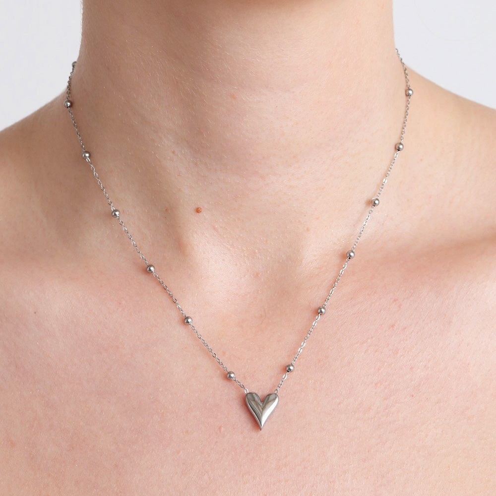 Heart Pendant Necklace - Silver