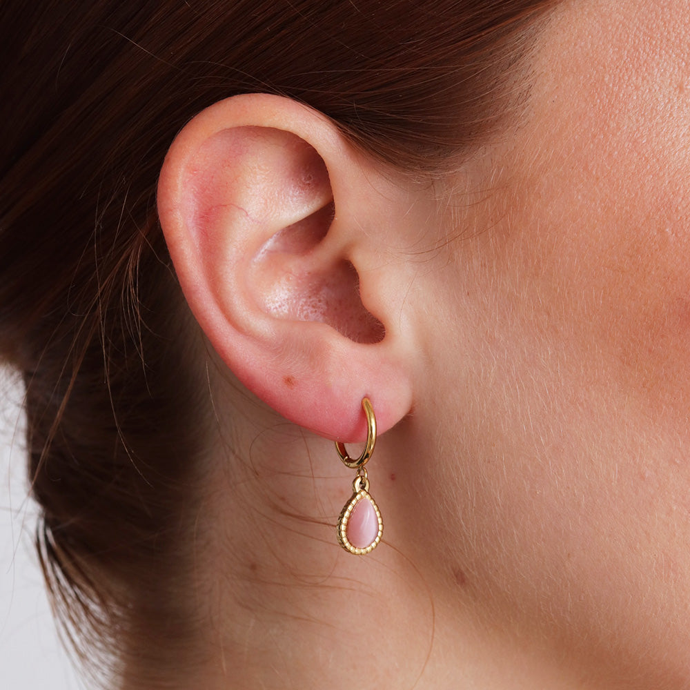 Orecchini pendenti con pietra opale rosa - Oro