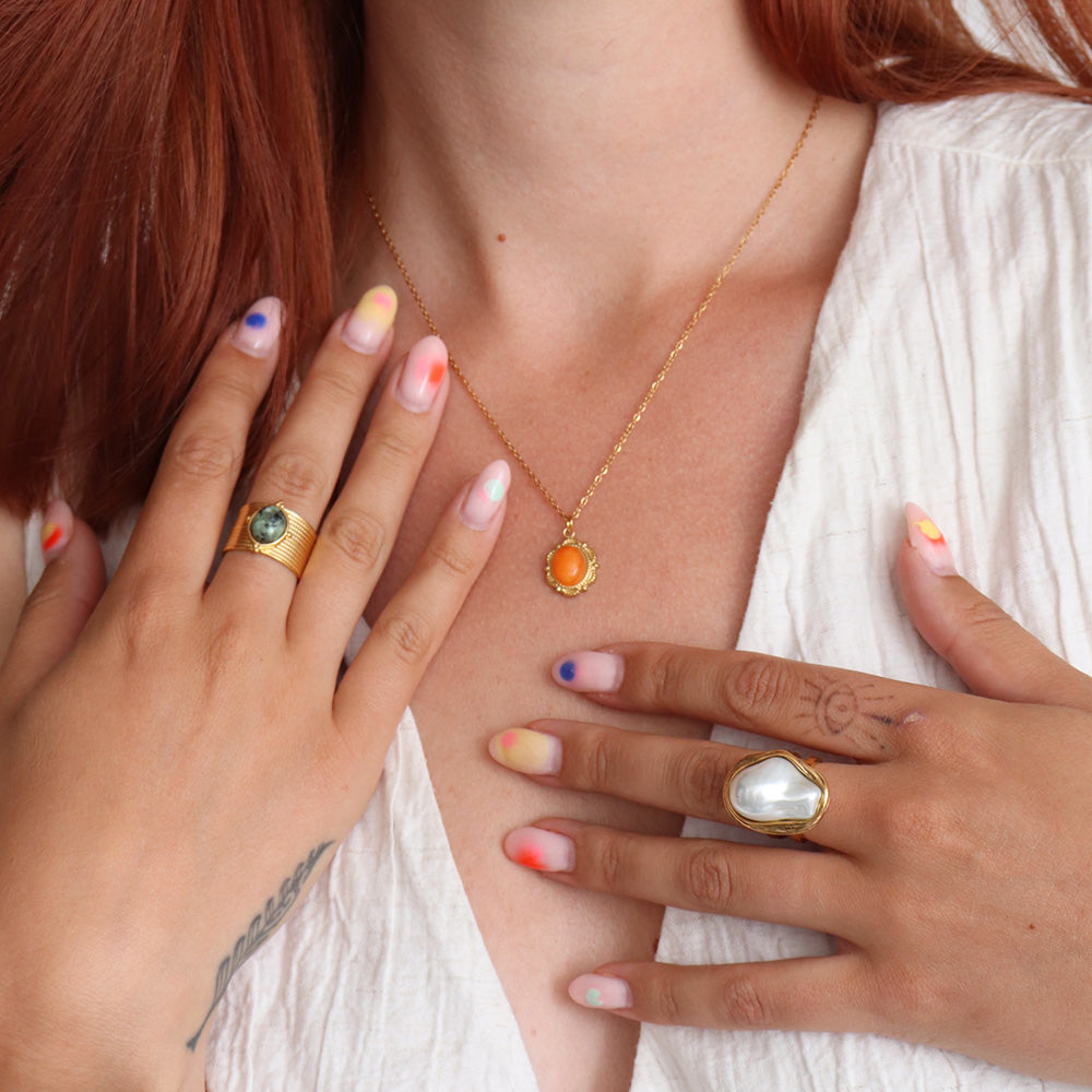 Orange Opal Necklace - Gold