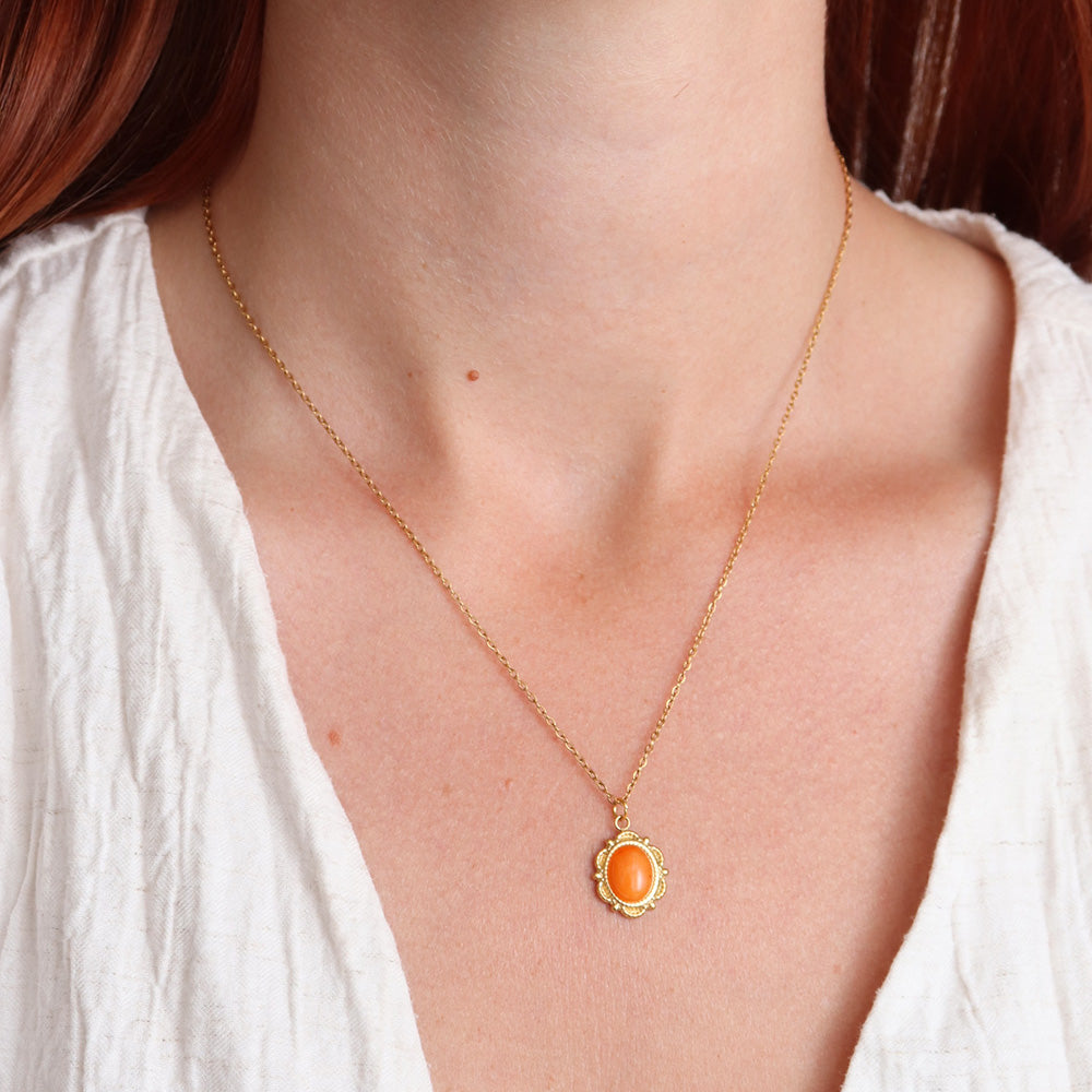 Orange Opal Necklace - Gold