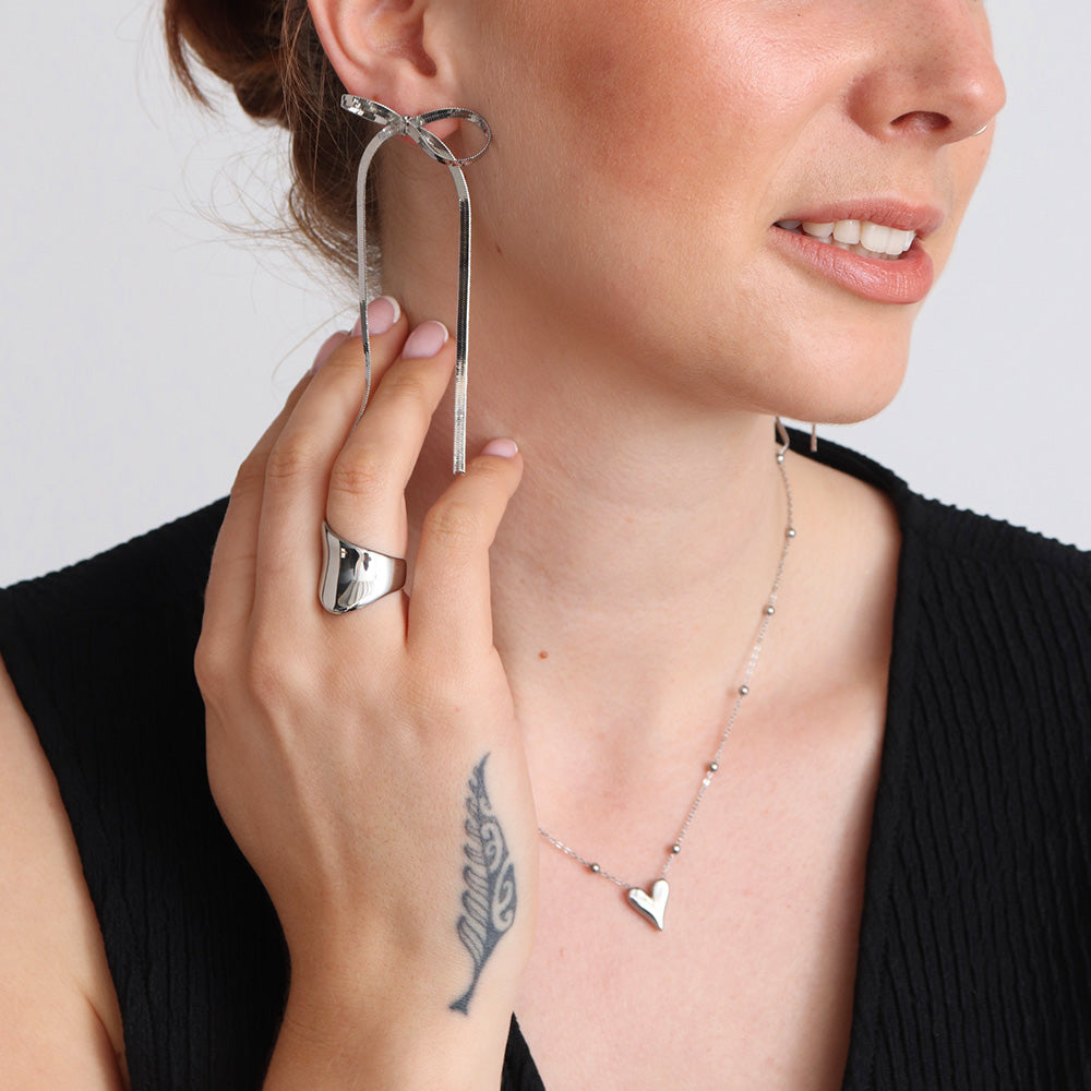 Bow Ribbon Earrings - Silver
