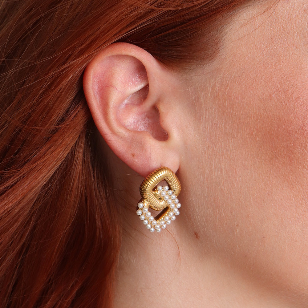 Square Pearl Earrings - Gold