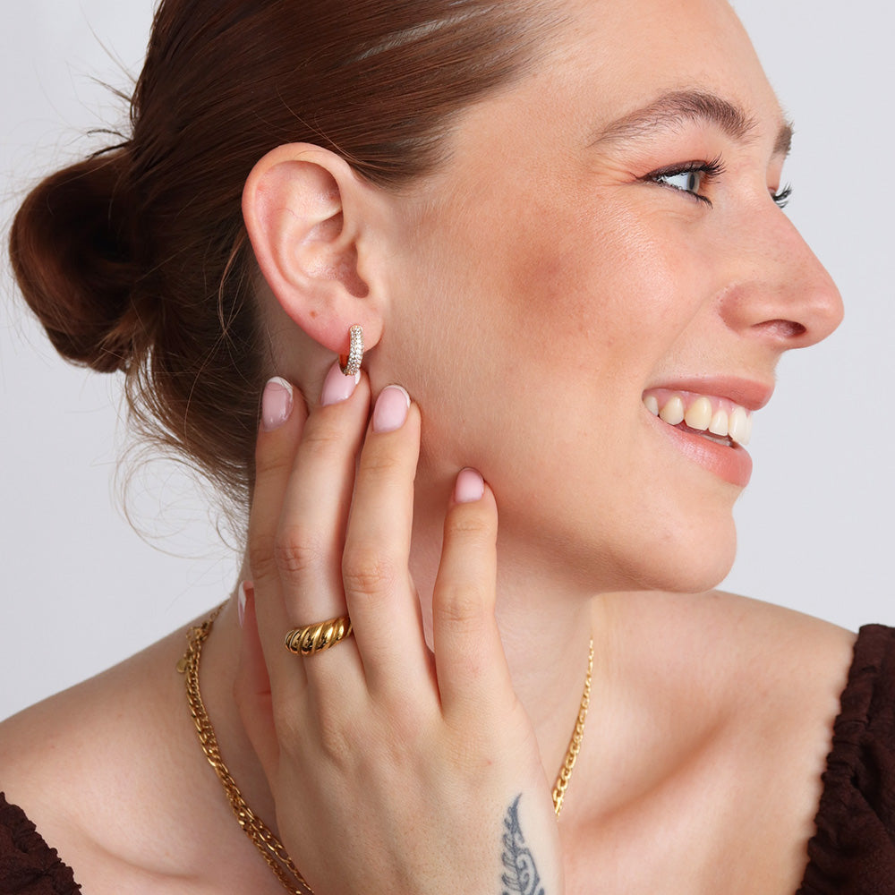 Zircon Hoop Earrings - Gold