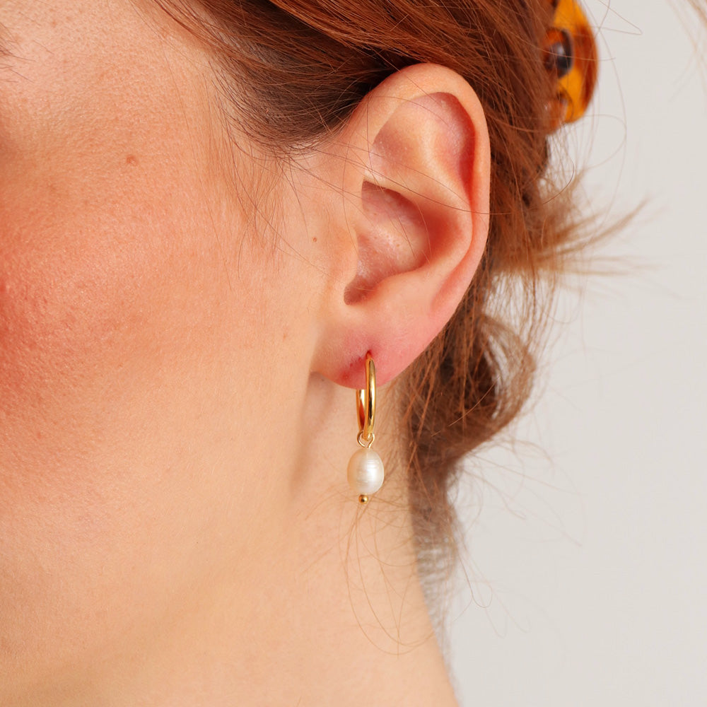 Orecchini a cerchio con perle d'acqua dolce - Oro